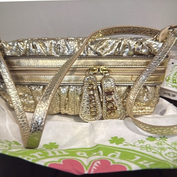 Charm & Luck Gold Leather Crossbody Clutch Handbag